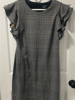 Ronni Nicole Black and Beige Plaid Ruffle-Sleeve Midi Dress - Size 12